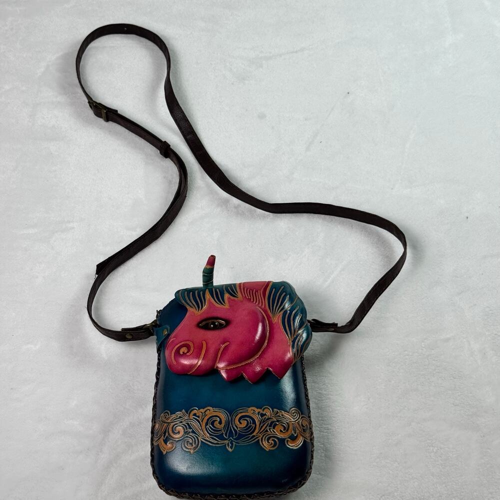 Handcrafted Leather Unicorn Purse Crossbody Bag Artisan Tooled Boho Fantasy Bag